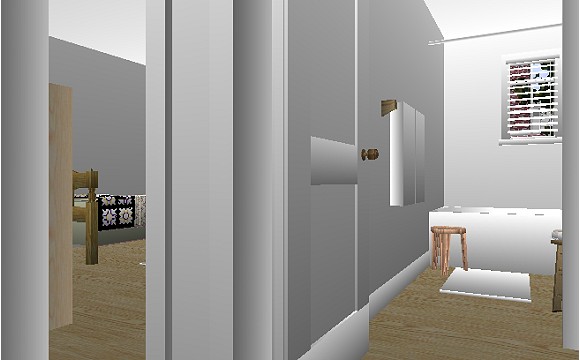 The Jeffrey MacDonald Case: CJ000118.JPG: Representation of hallway bathroom of the Jeffrey MacDonald apartment at 544 Castle Drive, facing northwest