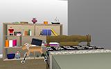 The Jeffrey MacDonald Case: CJ000179.JPG: Representation of north bedroom (Kristen's) in the Jeffrey MacDonald apartment at 544 Castle Drive, facing south-southwest