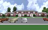 The Jeffrey MacDonald Case: CJ000207.JPG: Representation of view from the front door of the Jeffrey MacDonald apartment at 544 Castle Drive, facing south across Castle Drive