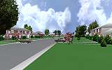 The Jeffrey MacDonald Case: CJ000211.JPG: Representation of view looking down Castle Drive to the west, from the Pendlyshok apartment.  The MacDonald apartment is to the right.