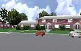 The Jeffrey MacDonald Case: CJ000218.JPG: Representation of view facing north-northwest onto Castle Drive and the Jeffrey MacDonald building.  Kalin apartment partially visible on right (MacDonald apartment to right of Kalins' not visible).