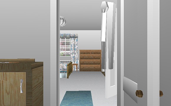 The Jeffrey MacDonald Case: CJ000230.JPG: Representation of utility room and master bedroom in the Jeffrey MacDonald apartment, facing south from utility room door.