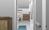 The Jeffrey MacDonald Case: CJ000230.JPG: Representation of utility room and master bedroom in the Jeffrey MacDonald apartment, facing south from utility room door