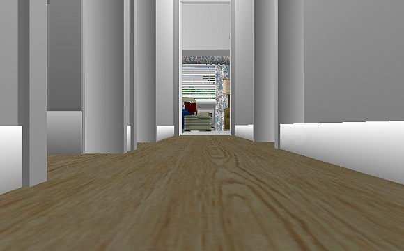 The Jeffrey MacDonald Case: CJ000236.JPG: Representation of hallway in the Jeffrey MacDonald apartment, facing east from floor level