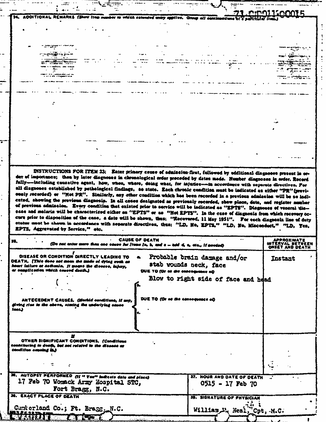 February 17, 1970: Certificate of Death and Autopsy Protocol for Kimberley MacDonald; page 11 of 13