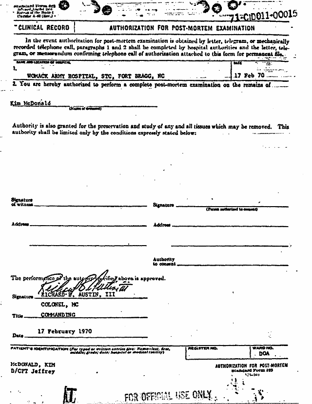 February 17, 1970: Certificate of Death and Autopsy Protocol for Kimberley MacDonald; page 12 of 13