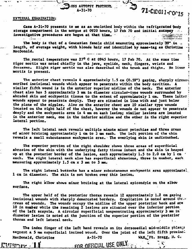 February 17, 1970: Certificate of Death and Autopsy Protocol for Kristen MacDonald; page 3 of 14