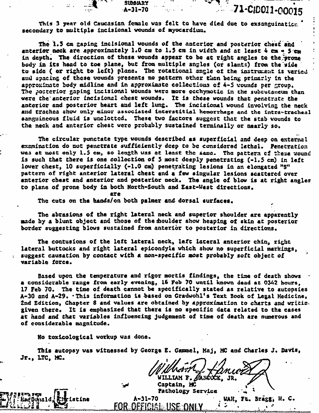 February 17, 1970: Certificate of Death and Autopsy Protocol for Kristen MacDonald; page 7 of 14