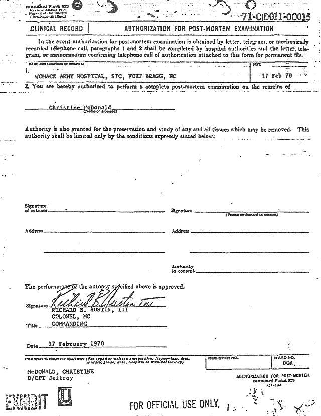 February 17, 1970: Certificate of Death and Autopsy Protocol for Kristen MacDonald; page 9 of 14