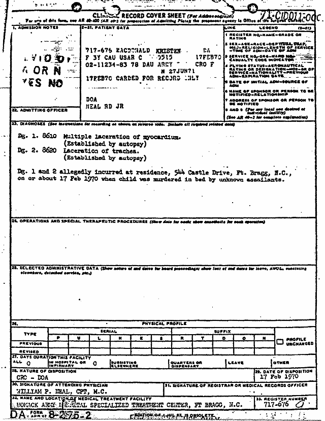 February 17, 1970: Certificate of Death and Autopsy Protocol for Kristen MacDonald; page 11 of 14