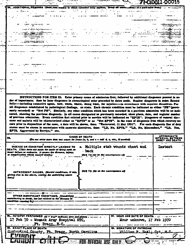February 17, 1970: Certificate of Death and Autopsy Protocol for Kristen MacDonald; page 12 of 14