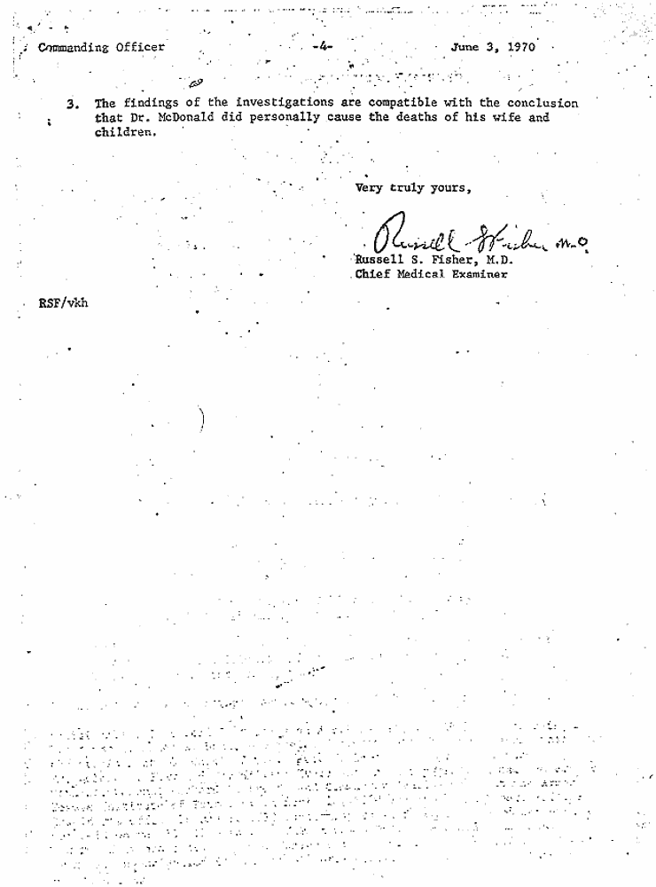 June 3, 1970: Letter from Dr. Fisher to Commanding Officer, Fort Bragg, NC; page 4 of 5