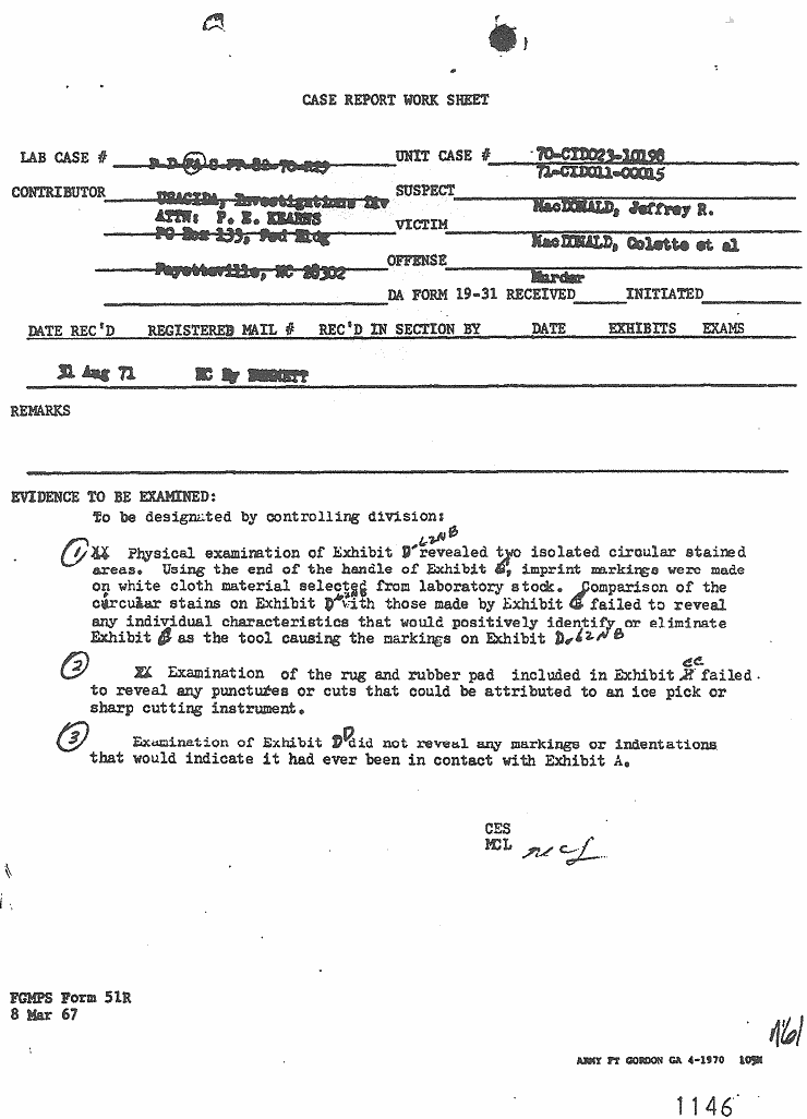 July 22, 1970 - August 31, 1971: Notes of Janice Glisson (CID) and CID Lab Documents; page 10 of 13
