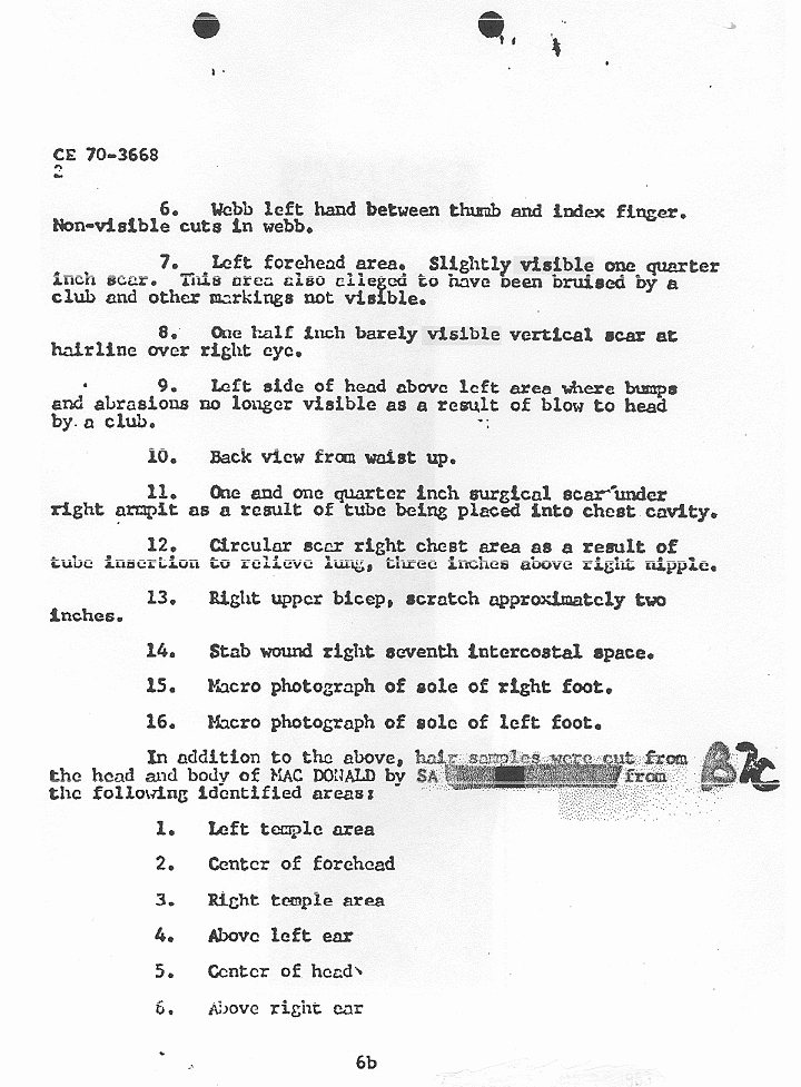 August 19, 1974; FBI Report re: photographs, hair samples and footprints of Jeffrey MacDonald; page 2 of 3