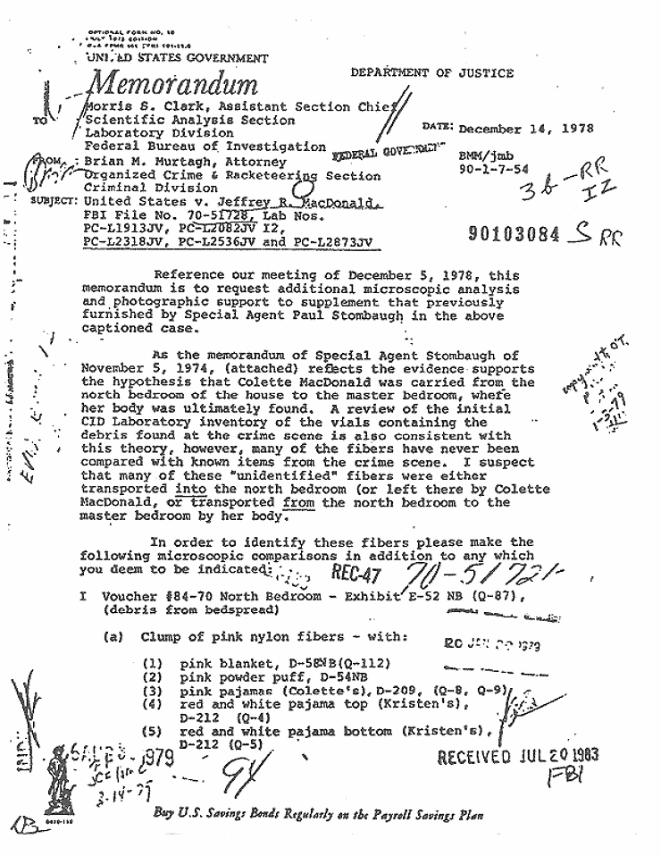 December 14, 1978: Memo from Brian Murtagh to Morris Clark (FBI); page 1 of 5