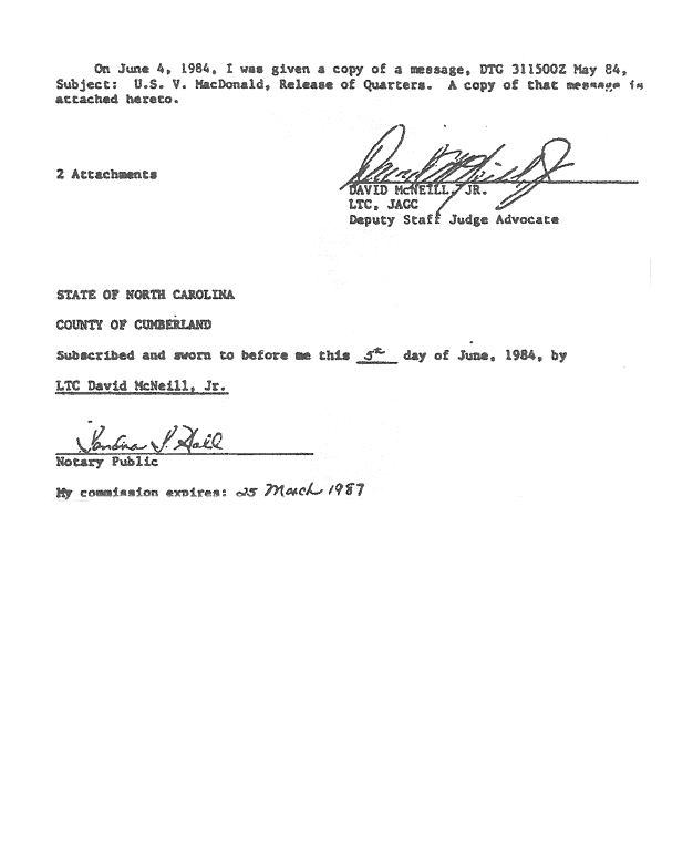 June 5, 1984: Affidavit of LTC David McNeill; page 2 of 2