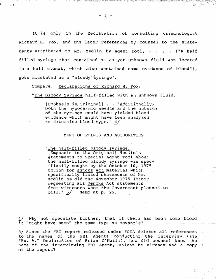 July 18, 1984: Government's Memorandum of Points and Authorities In Opposition To Motion To Set Aside Judgment of Conviction Pursuant To 28 U.S.C. § 2255; page 4 of 27