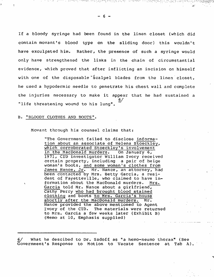 July 18, 1984: Government's Memorandum of Points and Authorities In Opposition To Motion To Set Aside Judgment of Conviction Pursuant To 28 U.S.C. § 2255; page 6 of 27