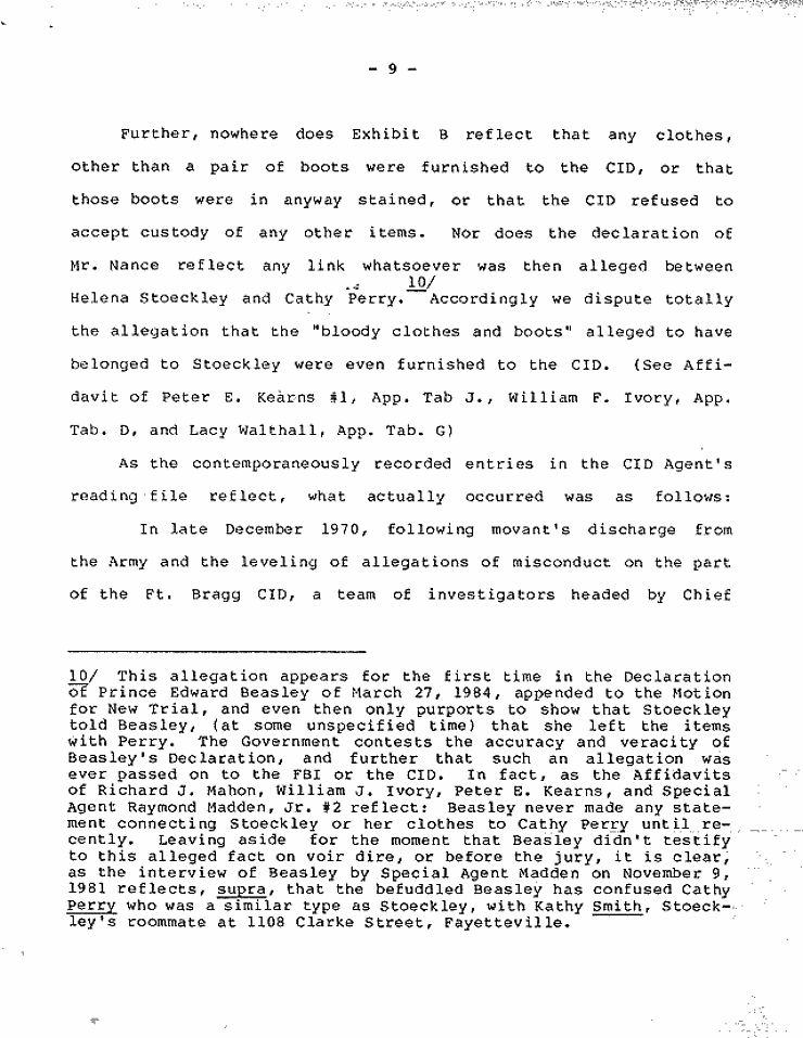 July 18, 1984: Government's Memorandum of Points and Authorities In Opposition To Motion To Set Aside Judgment of Conviction Pursuant To 28 U.S.C. § 2255; page 9 of 27