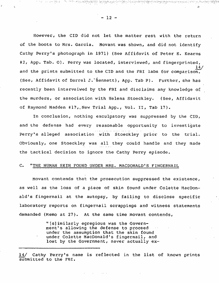 July 18, 1984: Government's Memorandum of Points and Authorities In Opposition To Motion To Set Aside Judgment of Conviction Pursuant To 28 U.S.C. § 2255; page 12 of 27