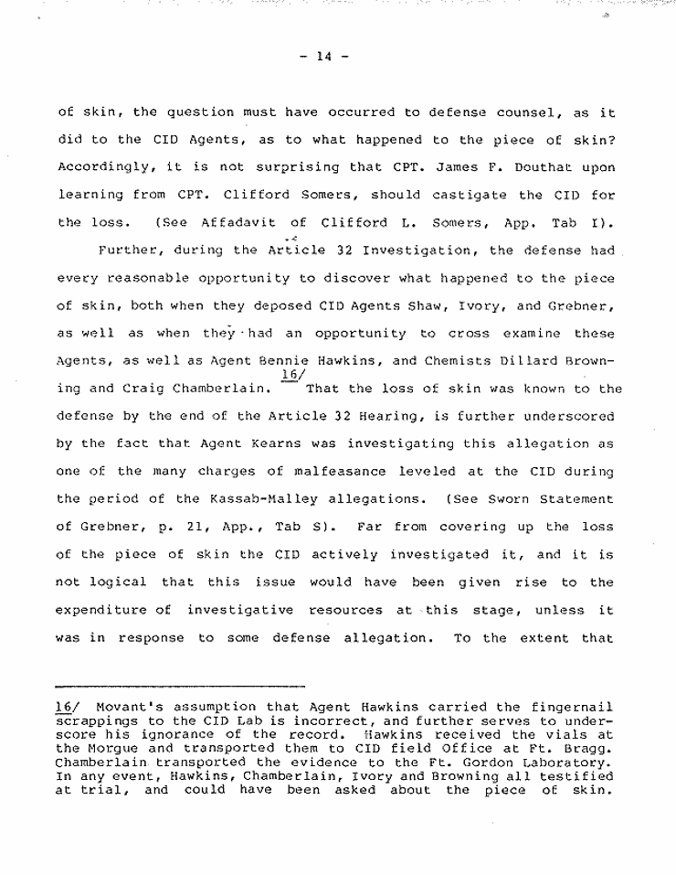 July 18, 1984: Government's Memorandum of Points and Authorities In Opposition To Motion To Set Aside Judgment of Conviction Pursuant To 28 U.S.C. § 2255; page 14 of 27