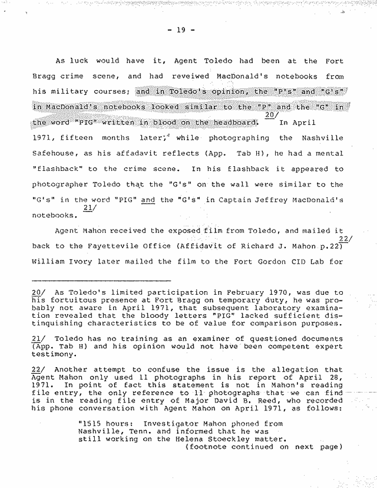 July 18, 1984: Government's Memorandum of Points and Authorities In Opposition To Motion To Set Aside Judgment of Conviction Pursuant To 28 U.S.C. § 2255; page 19 of 27