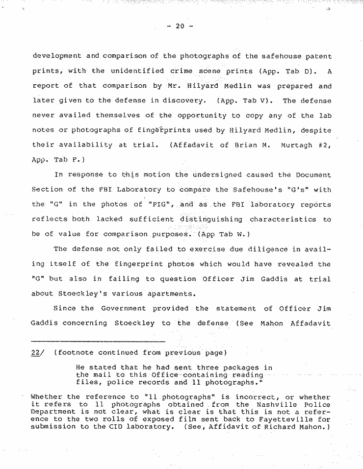 July 18, 1984: Government's Memorandum of Points and Authorities In Opposition To Motion To Set Aside Judgment of Conviction Pursuant To 28 U.S.C. § 2255; page 20 of 27