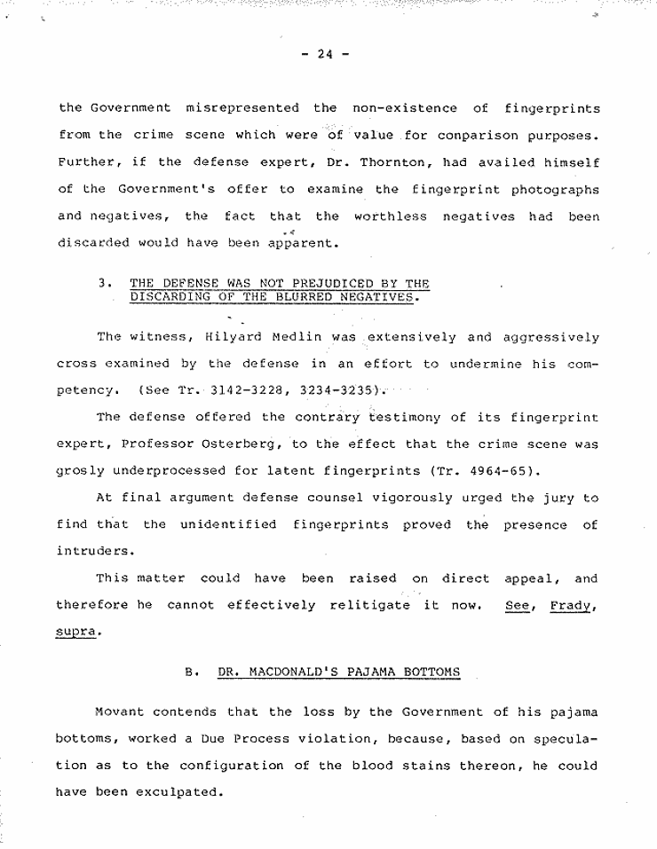 July 18, 1984: Government's Memorandum of Points and Authorities In Opposition To Motion To Set Aside Judgment of Conviction Pursuant To 28 U.S.C. § 2255; page 24 of 27