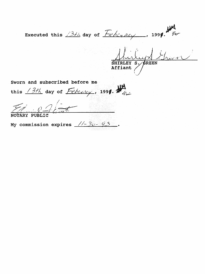 February 13, 1991: Affidavit of Shirley Green (FBI); page 5 of 5
