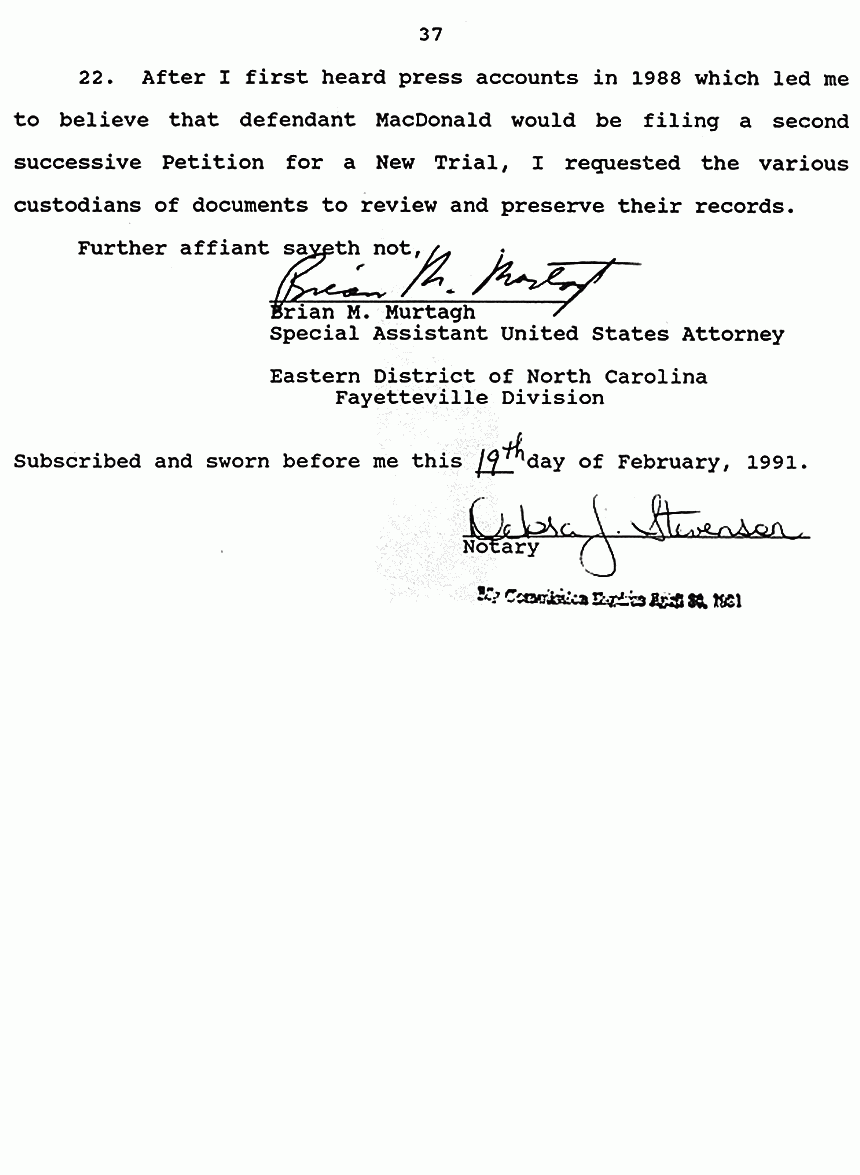 February 19, 1991: Affidavit of Brian Murtagh, page 37 of 37