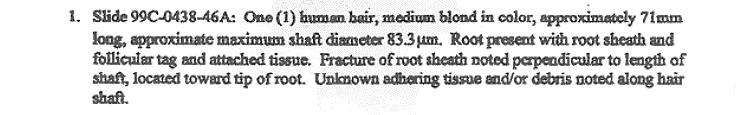 November 30, 1999: AFME Forensic Trace Materials Analysis Lab Report, p. 2