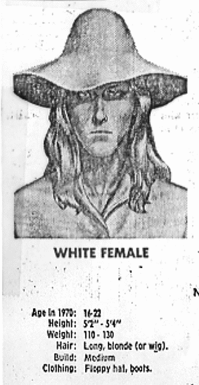 Sketch of so-called "female intruder" as described by Jeffrey MacDonald in 1979