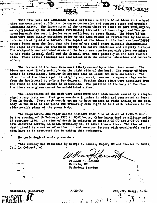 February 17, 1970: Certificate of Death and Autopsy Protocol for Kimberley MacDonald; page 6 of 13