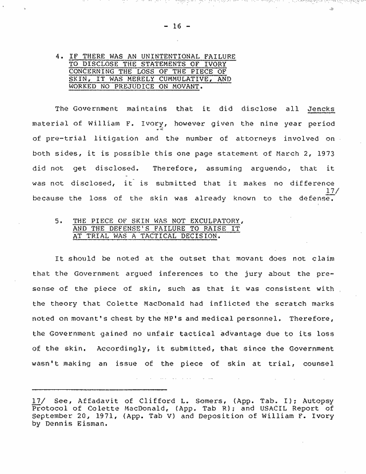 July 18, 1984: Government's Memorandum of Points and Authorities In Opposition To Motion To Set Aside Judgment of Conviction Pursuant To 28 U.S.C.  2255; page 16 of 27