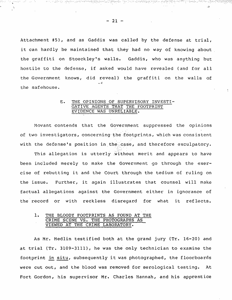 July 18, 1984: Government's Memorandum of Points and Authorities In Opposition To Motion To Set Aside Judgment of Conviction Pursuant To 28 U.S.C.  2255; page 21 of 27