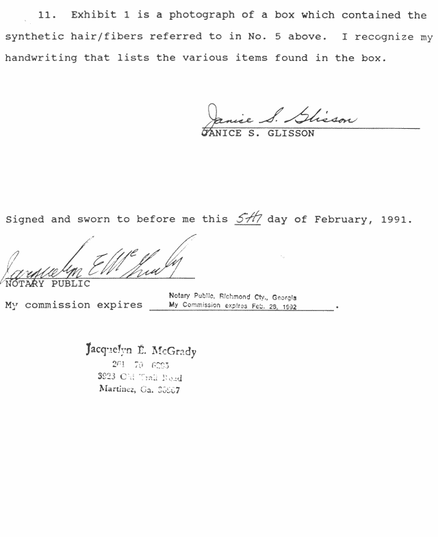 February 5, 1991: Affidavit of Janice Glisson (CID); page 8 of 8