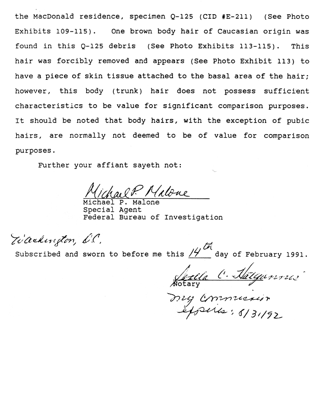 February 14, 1991: Affidavit of Michael Malone (FBI); page 14 of 14